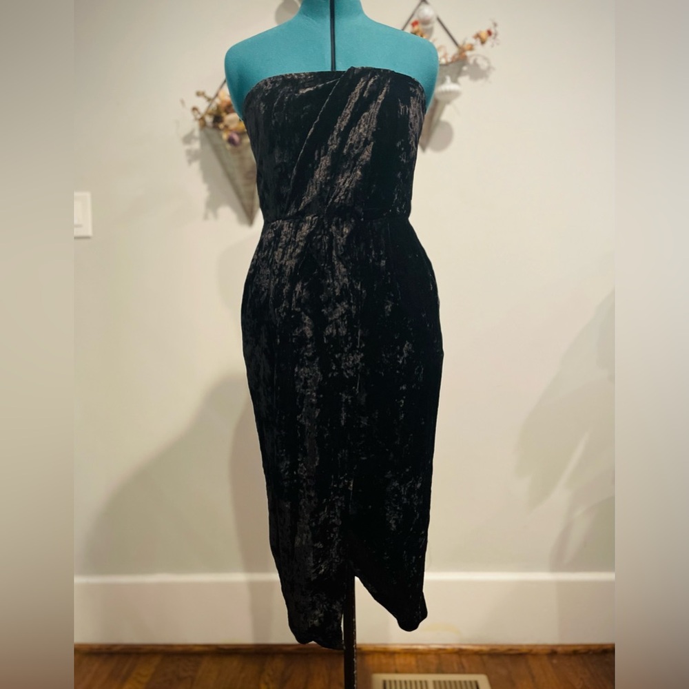 RACHEL Rachel Roy Black Midi Strapless Sheath Cocktail Dress